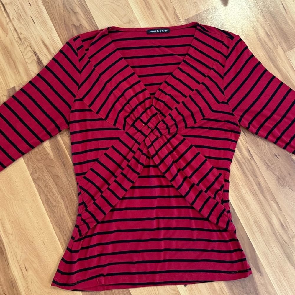 Cable & Gauge Red and Black Striped Blouse